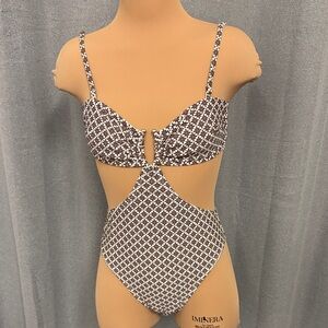 cupshe Brown and White Cutout Swimsuit